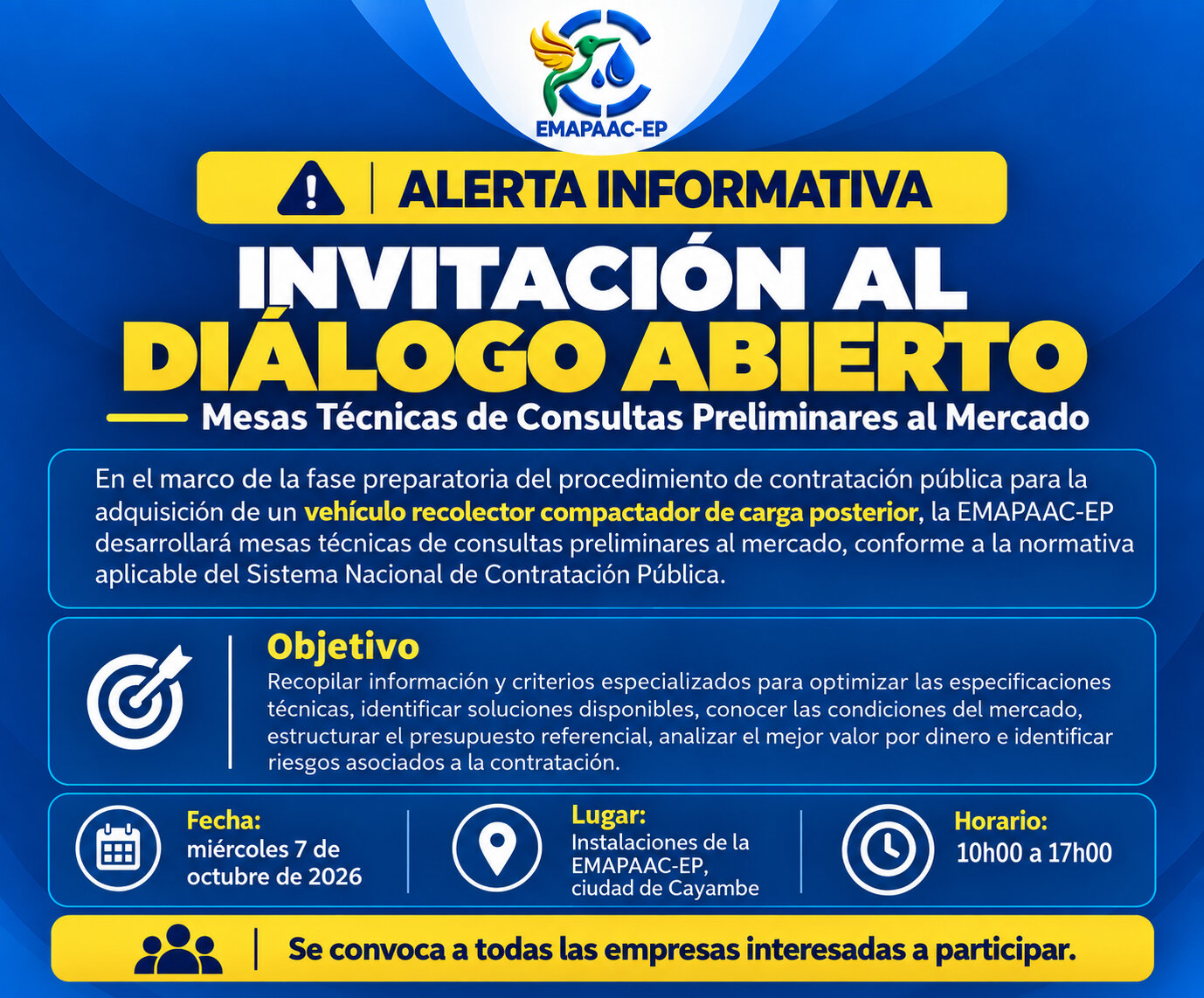 EMAPAAC-EP invita a empresas a participar en mesas tecnicas para la adquisicion de un vehiculo recolector